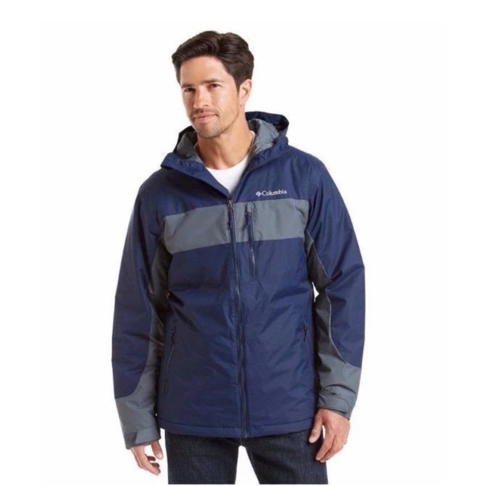 Columbia Thermal Coil Winter Jacket Mens‎ XL Navy Blue Grey Colorblock Hooded